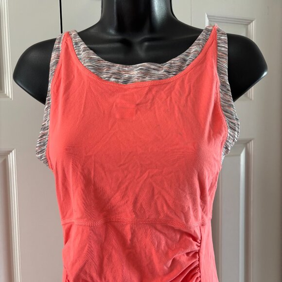 Lucy Power Ruched Coral Tank Top, Size M – Built-In Bra, Activewear - Picture 3 of 8